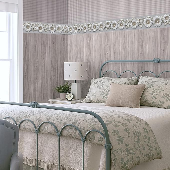 Silver Floral Wallpaper Border 196x4 Inch Peel and Stick Wall Border Metallic - Image 7