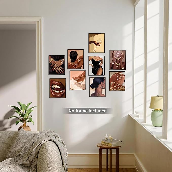 SEHSUVC Black Girl Posters Wall Art Set of 9, Abstract African American Woman - Image 4