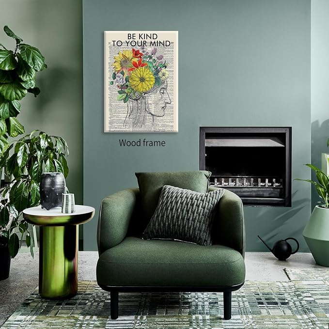 Be Kind To Your Mind Quote Poster Prints Mental Health Canvas Wall Art 24x36 - Image 5