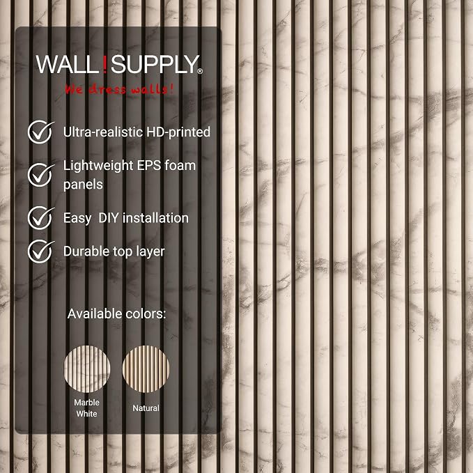 Wall!Supply 3D Wall Panels – Faux Marble Round Slatted – Home Decor Wallpaper - Image 4