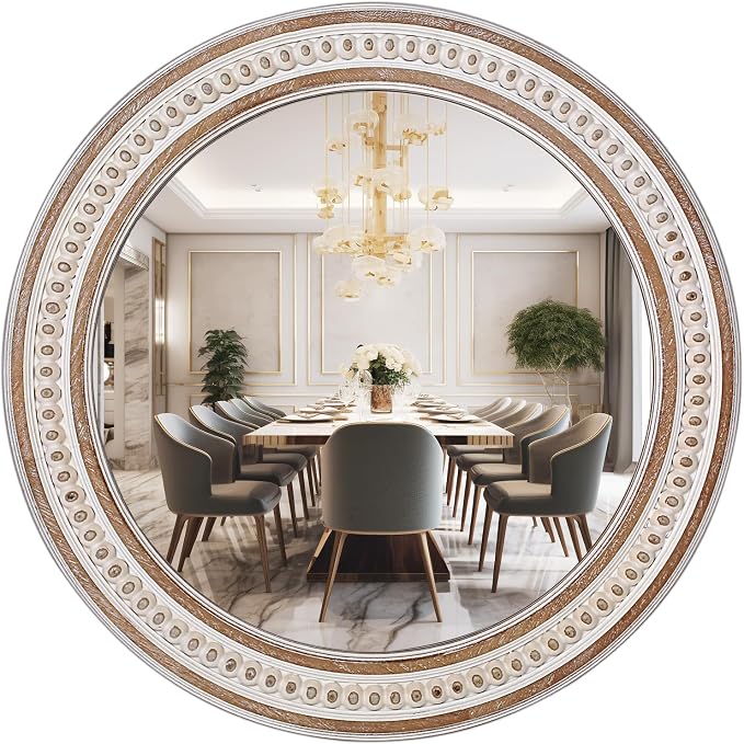 30 Inches Farmhouse Large Round Wall Mirrors Wooden, Rustic Decorative Circle by DecointoWallDecor