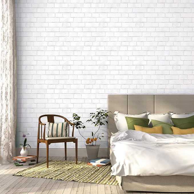 Tempaper Textured White Brick Removable Peel and Stick Wallpaper, 20.5 in X - Image 2