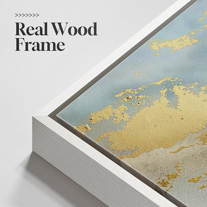 Large Framed Blue Gold Abstract Wall Art, Modern Vertical Canvas Prints - Image 5