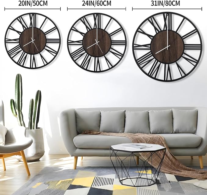 LEIKE Large LED Wall Clocks, Non Ticking, Battery Operated Rustic Round Modern - Image 3