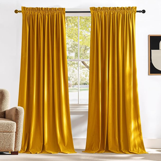 NICETOWN Yellowish Gold Velvet Curtains 108 inches Long, Bedroom Velvet Window by NICETOWN