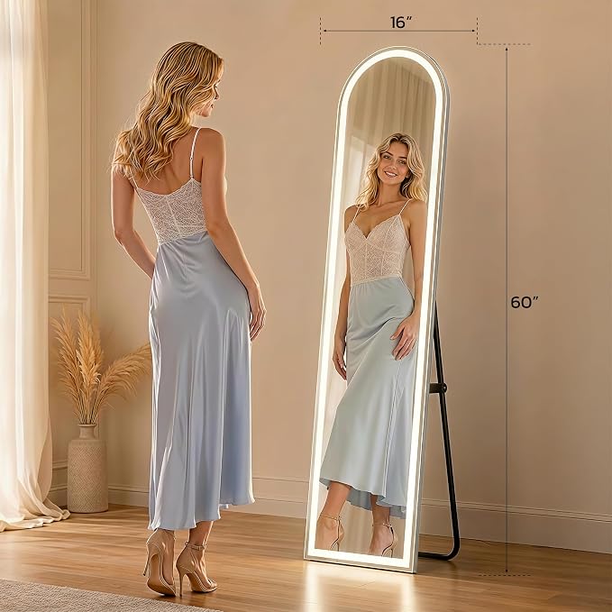 Full Length Mirror with LED Lights, Free Standing Floor Mirrors, Lighted Full - Image 6