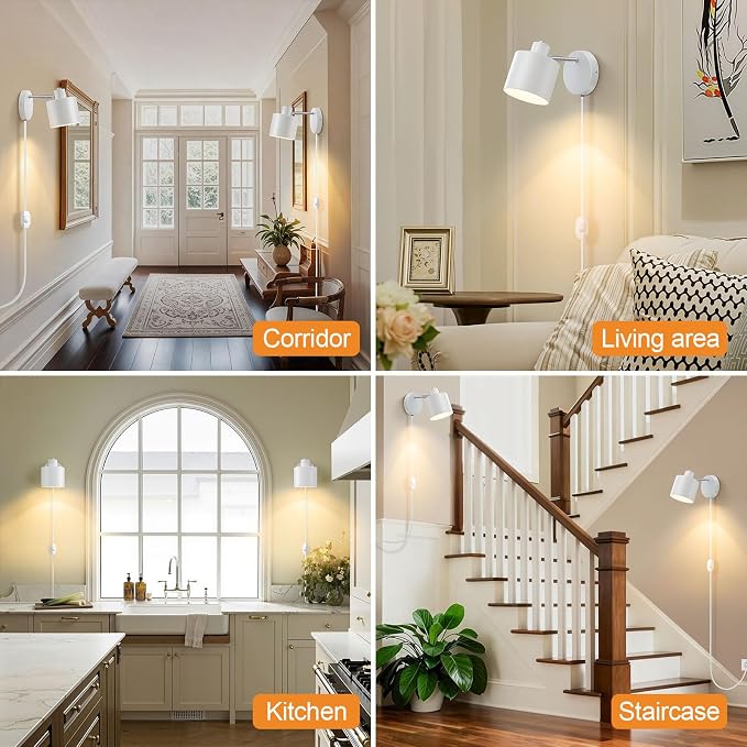 Lightess Plug in Sconce Set of Two, 350° Adjustable Dimmable Wall Light - Image 6