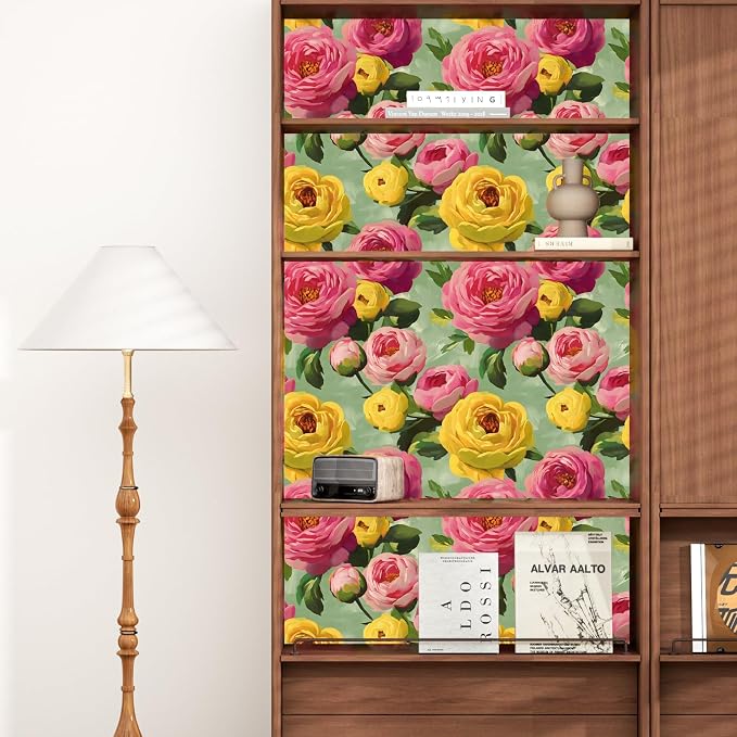 BOKEBEVE Extra Long Pink Floral Wallpaper Stick Peel Large Print Flowers - Image 4
