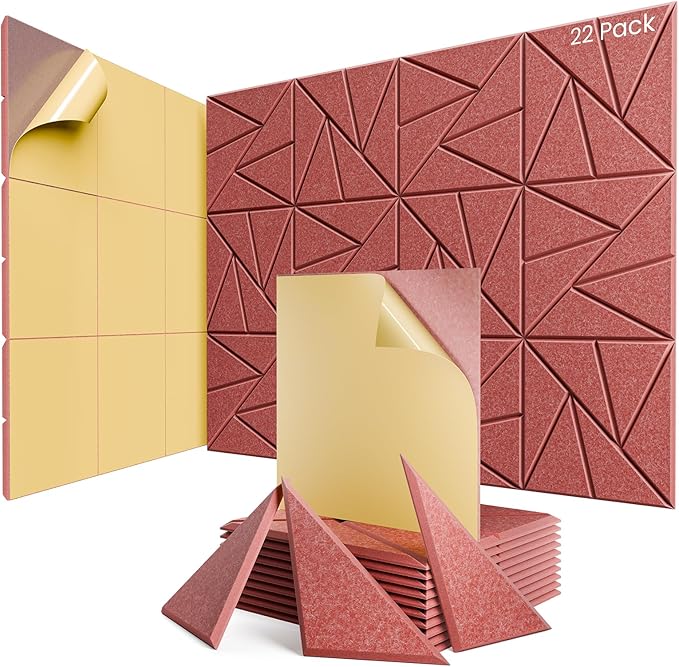 22 Pack Acoustic Panels with Self-Adhesive, Sound Panels High Density, by ROOME