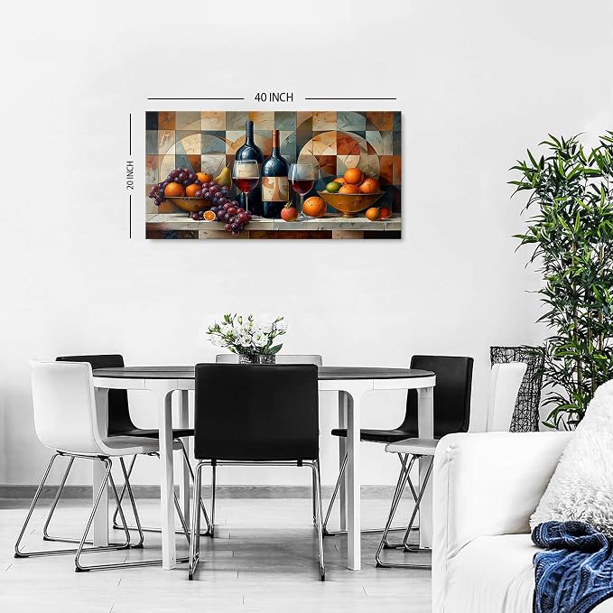 Abstract Kitchen Wall Art Geometric Dining Room Wall Decor Red Wine Glass - Image 2