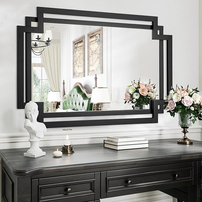 28" x 40" Black Wall Mirror for Decor, Large Bathroom Mirror by AutdotWallMirrors