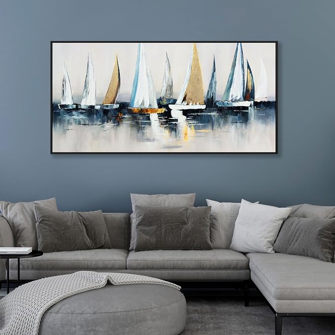 Canvas Wall Art Abstract Wall Decor Sailboat Picture Framed Artwork Modern - Image 5