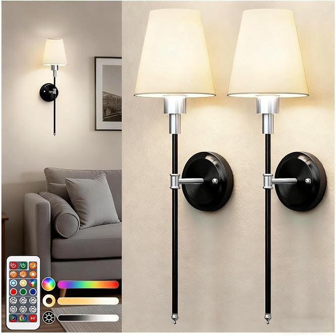 DORESshop Battery Operated Wall Sconce Set of 2, Wireless Wall Light Easy to by DORESshop