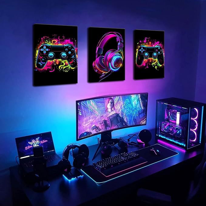 BGFCE Game Room Decor Set of 3, Neon Gaming Video Game Room Wall Art, Gaming - Image 2