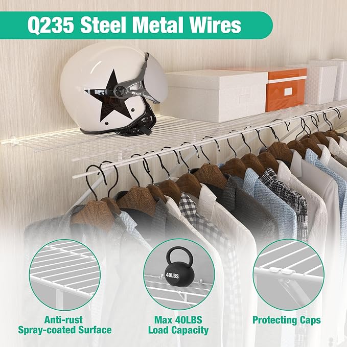 HAUSHOF Closet Shelves Wall Mounted 4-Pack, 4ft x 16in White Metal Wire Shelving - Image 4