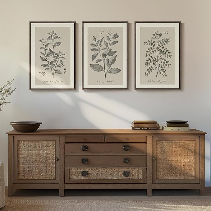 Framed Vintage Botanical Wall Art, 3 Piece Neutral Floral Plants Canvas - Image 9