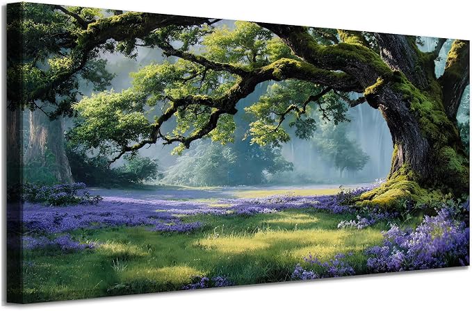 Ardemy Giant Tree Forest Canvas Wall Art 40"x20" Picture – Sunlit Landscape by Ardemy