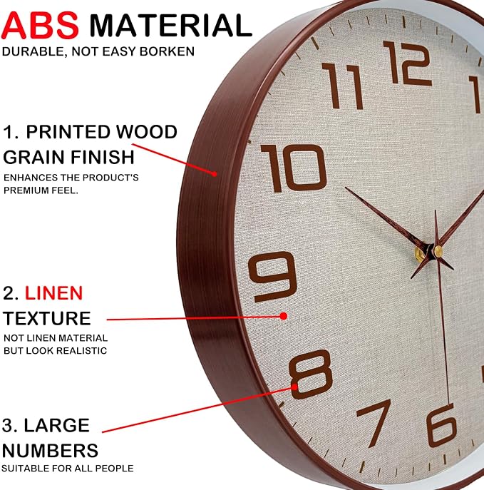 Woodgrain Wall Clock, Silent Non-Ticking Wall Clocks Battery Operated 8 Inch - Image 7