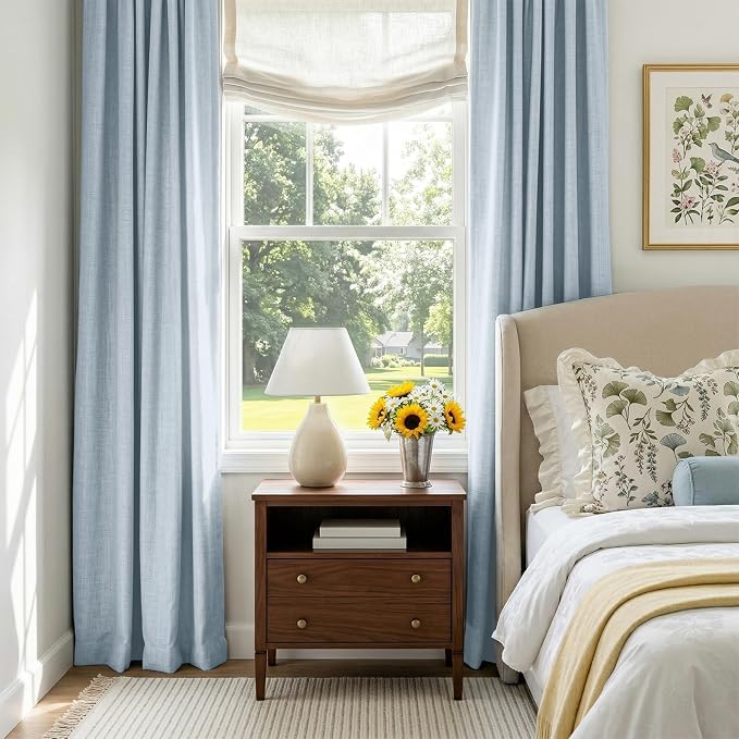 100% Blackout Shield Chambray Blue Linen Blackout Curtains - Image 6