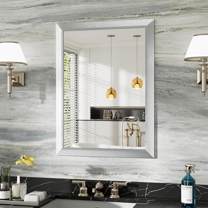 24x32 Inch Brushed Silver Bathroom Mirror by Briivuemodernmirrors