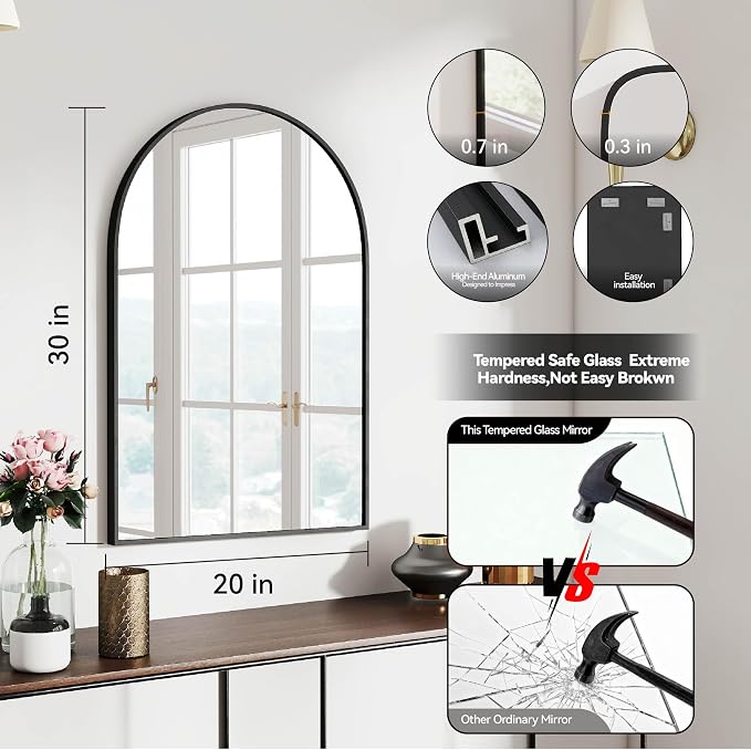 SCWF-GZ 30x20 Arch Mirror Rectangle Wall Mounted Hanging or Against Wall - Image 3