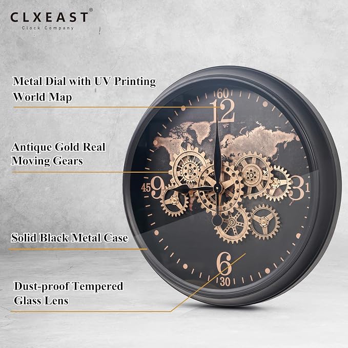 CLXEAST 24 Inch Moving Gear Wall Clock - Image 2
