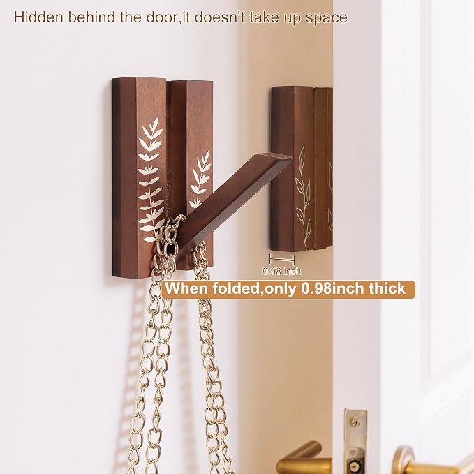 Rustic Folding Wall Hooks: Decorative Wooden Coat Hooks 2Pack Mounted - Image 4
