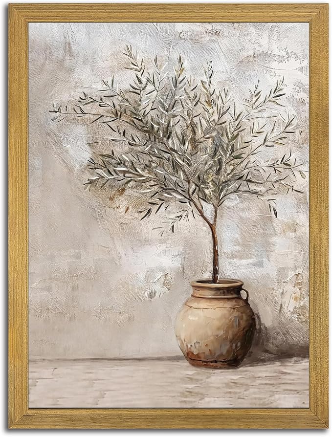 Vintage Olive Tree Canvas Wall Art, Farmhouse Aesthetic Oil Painting, Rustic by Unknown