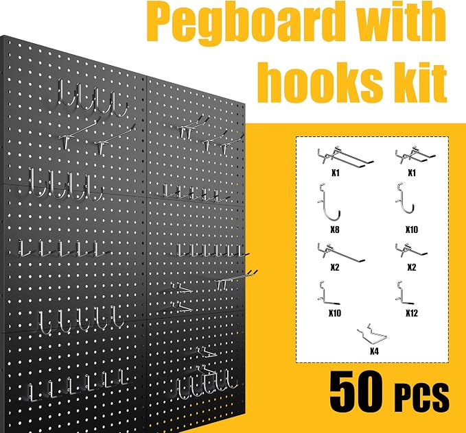 Spampur Peg Board, 6 Pack Metal Pegboard Panels Black Pegboards Wall Organizer - Image 7