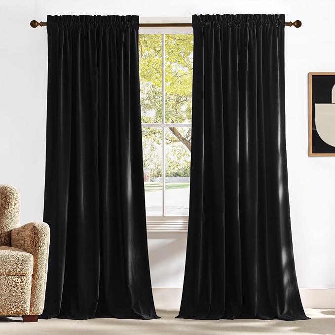 NICETOWN Black Velvet Blackout Curtains 96 inch Long by NICETOWN