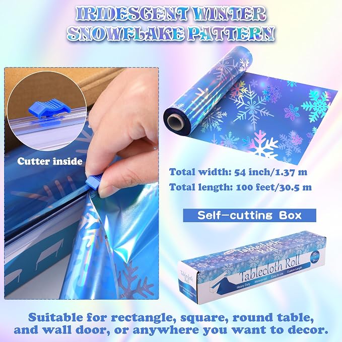 Kochorie 100 Ft x 54 Inch Iridescent Winter Snowflake Tablecloth Roll - Image 2