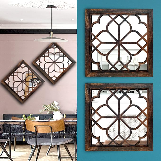 Wocred Set of 4 Mirrors Square Wall Mirror, Gorgeous Rustic Farmhouse Accent - Image 6
