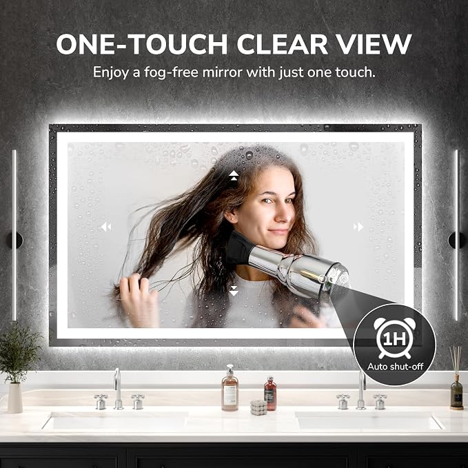 USHOWER LED Bathroom Mirror 60x36 Inch Tempered Glass - Image 2