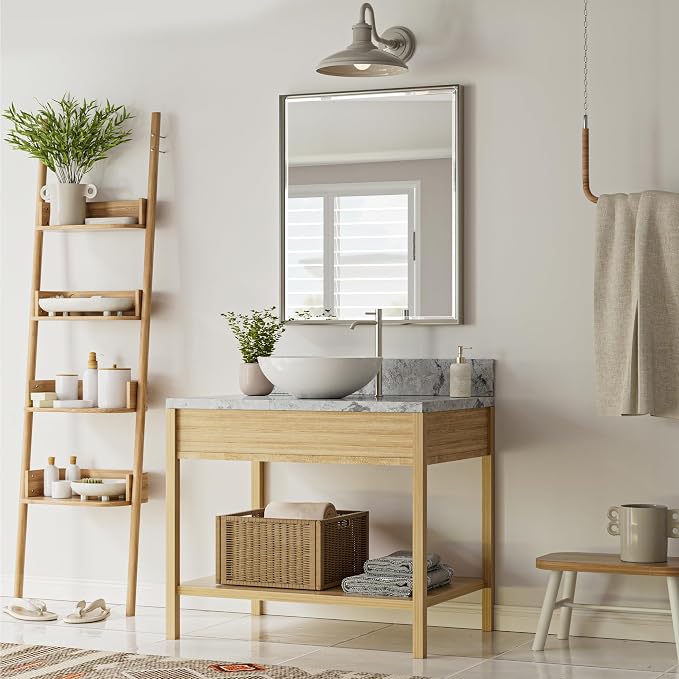 Brushed Nickel Bathroom Mirror, 30x36 Inch Beveled Framed Bathroom Mirror - Image 6