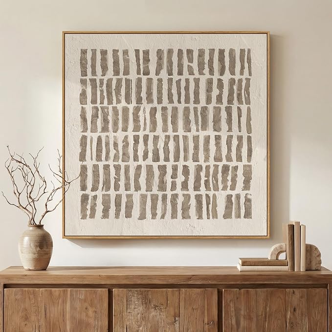 Framed Neutral Abstract Wall Art, Modern Beige Canvas Prints Artwork by Cuspin