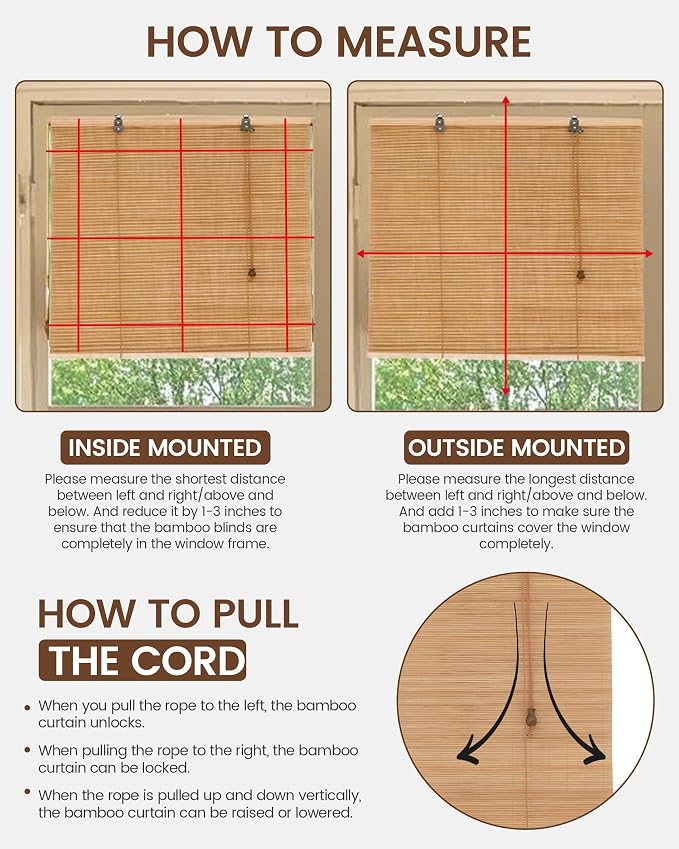 30" Wx72 H Bamboo Blinds Roller Shades - Image 6