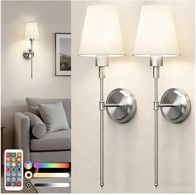 DORESshop Battery Operated Wall Sconce Set of 2, Wireless Wall Light Easy to by DORESshop