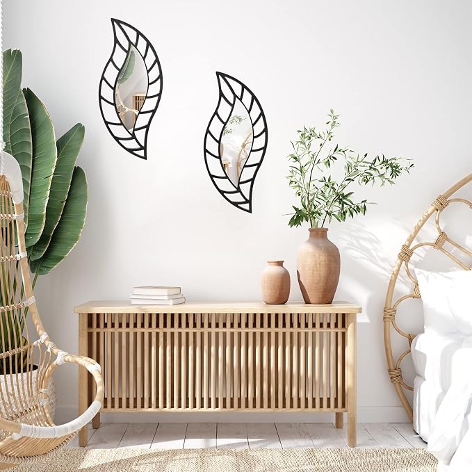 Roowest 2 Pcs Decorative Mirror Wall Decor Leaf Teardrop Mirror Wall Mounted - Image 6