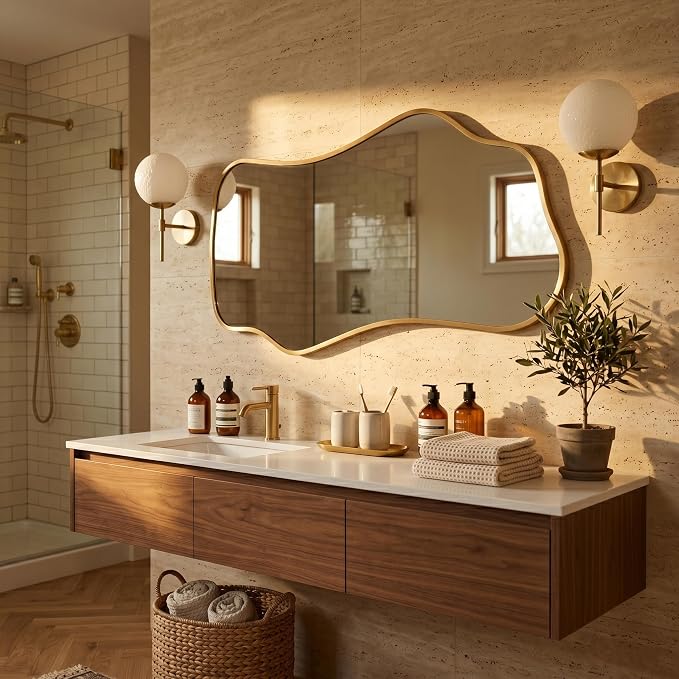 Bathroom Mirrors for Over Sink-Horizontal or Vertical Hanging 47.2"x21.6" Gold - Image 7
