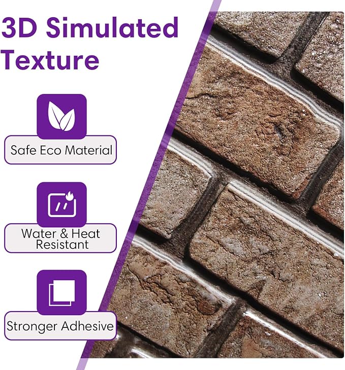 3D Faux Brick Wall Panels Peel and Stick, Small Brick-Look Textured Wall Sticker - Image 6