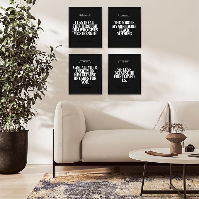 Locomiss Black Christian Wall Art Decor Posters, Minimalist Jesus Scripture - Image 3