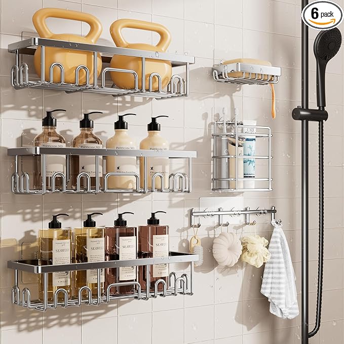 Veken Shower Caddy 6-Pack, Advanced Rustproof Design, No Drilling Adhesive by Veken