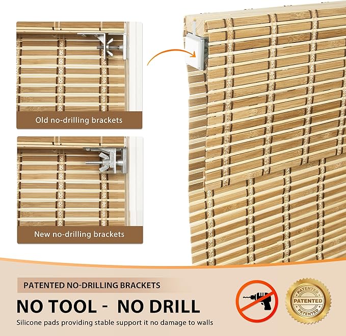 LazBlinds No Tools No Drill Cordless Bamboo Roman Shades, Custom Light - Image 3