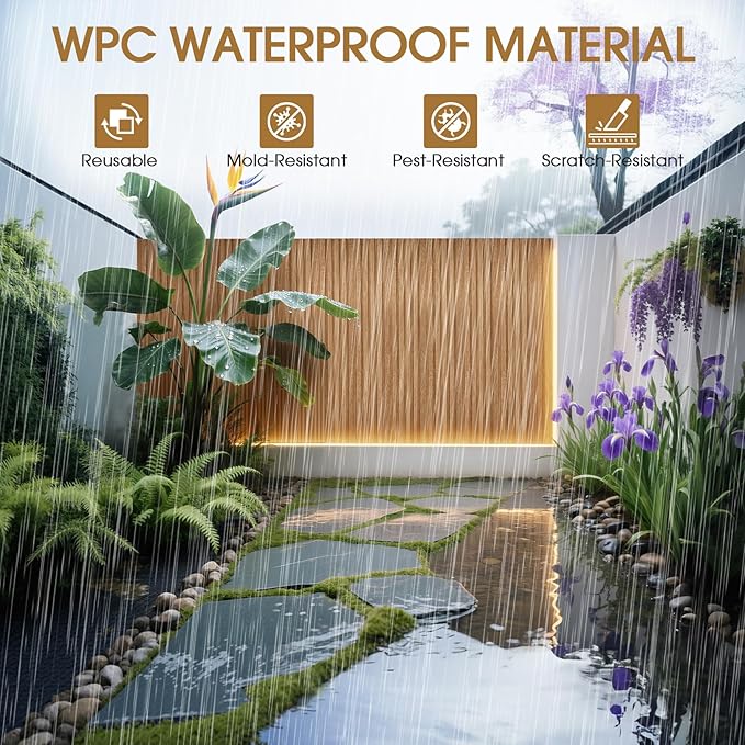 WPC Slat Wall Panels 16 Pack 48" x 6.6", Waterproof Fluted Wall Paneling - Image 3