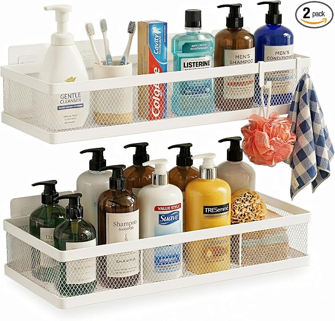 PUSDON Mesh Shower Caddy Wall Mount, Heavy Duty Adhesive Bathroom Shelf by PUSDON