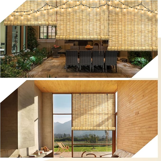 Bamboo Roll Up Shades 2 Pack, Reed Roller Blinds 47" W x 71" H, Natural Light - Image 6