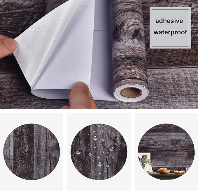 WENMER 17.71" x 118" Grey Wood Peel and Stick Shiplap Self-Adhesive Wallpaper - Image 6