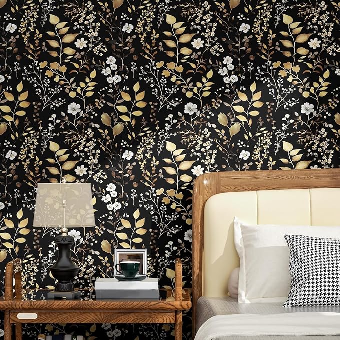 Laatse Boho Wallpaper Peel and Stick Dark Floral Wallpaper 17.5in x393in - Image 5