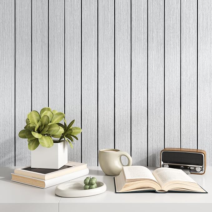 VEELIKE Light Grey Wood Slat Wall Panel Peel and Stick Wood Wall Panels - Image 7