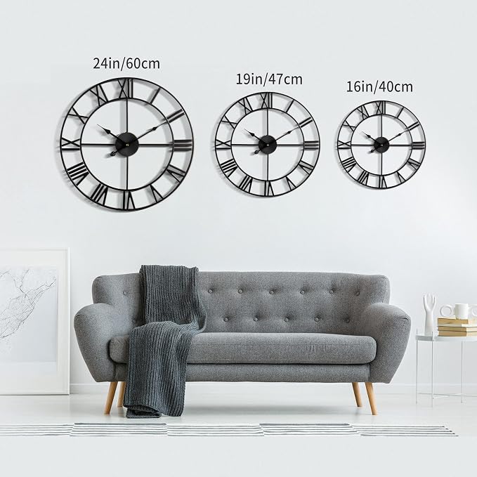 Large Modern Metal Wall Clocks Rustic Round Nearly Silent Little Ticking - Image 3
